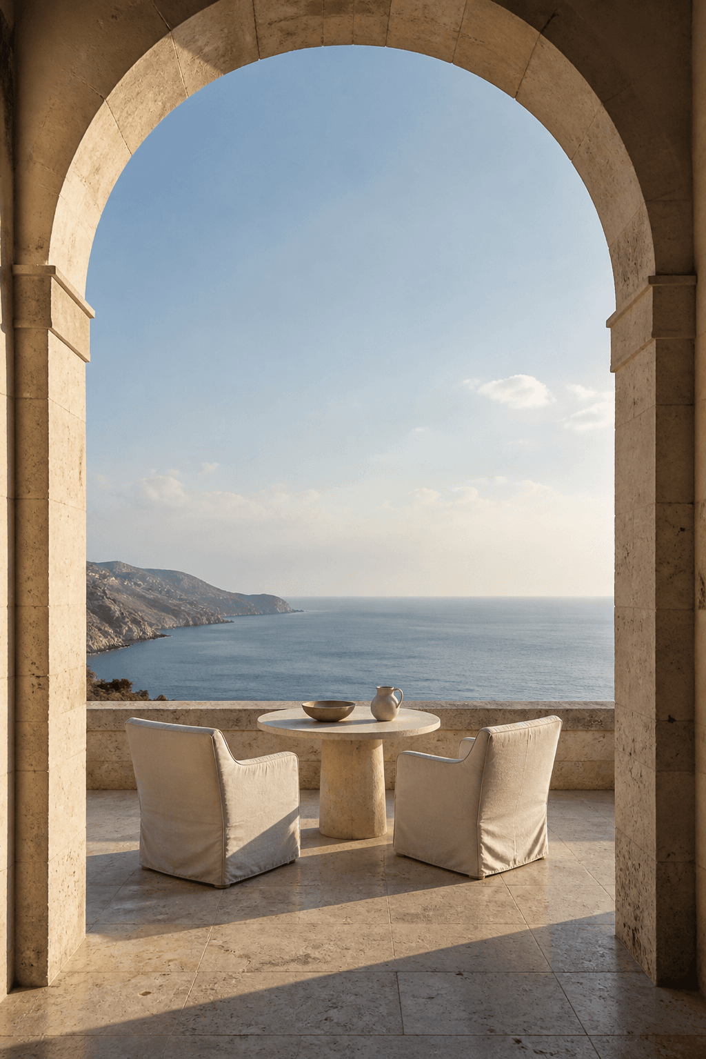 An open limestone sea terrace revealing the full horizon